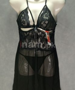 Net Cotton Short Nighty For Women Black