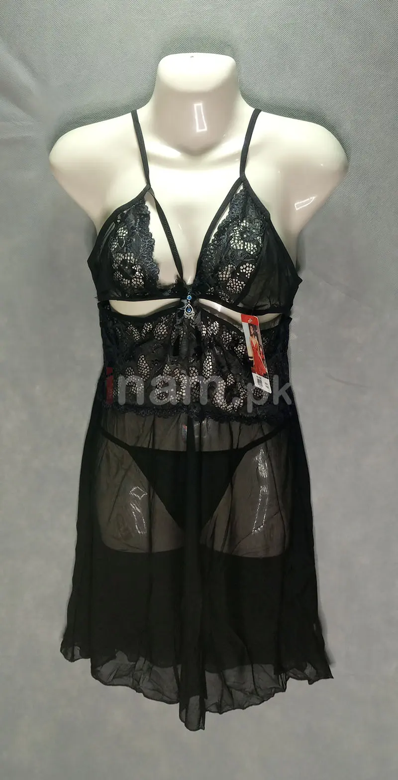 Net Cotton Short Nighty For Women Black