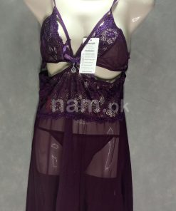 Net Cotton Short Nighty For Women Purple