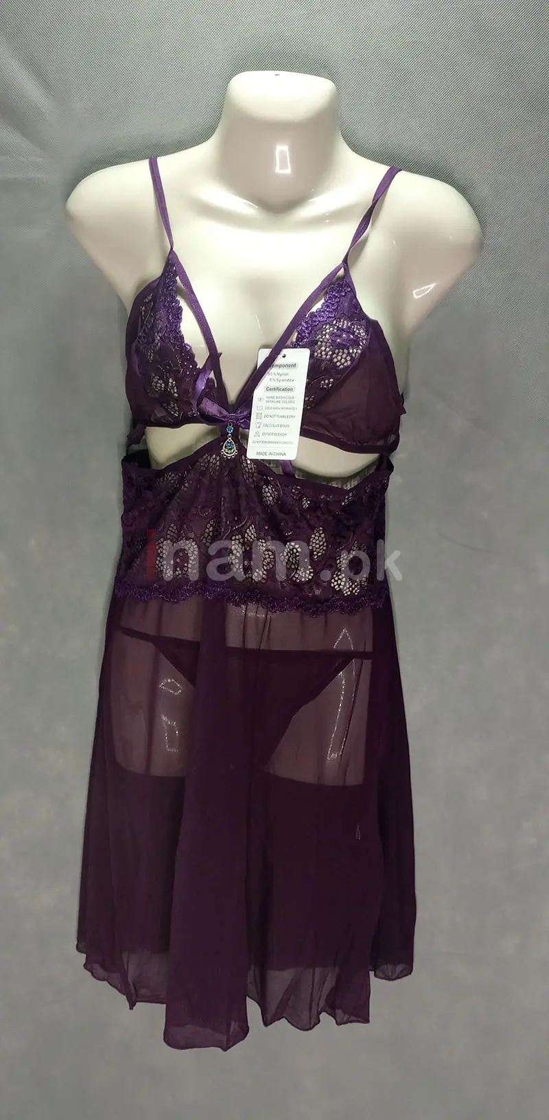 Net Cotton Short Nighty For Women Purple