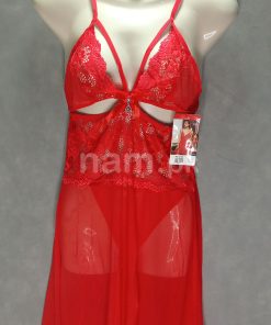 Net Cotton Short Nighty For Women Red