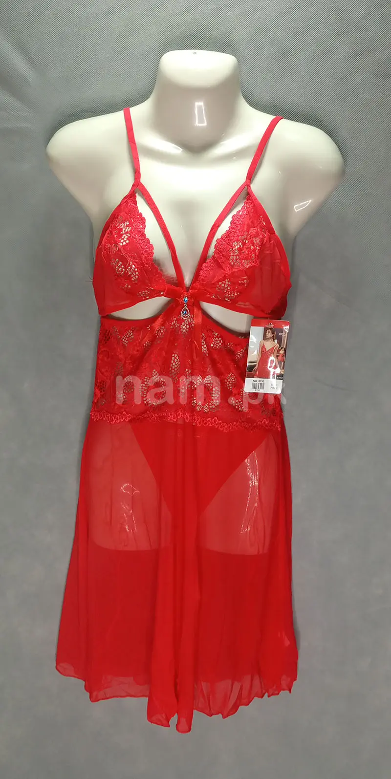 Net Cotton Short Nighty For Women Red