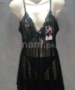 Open Sexy Transparent Nightwear Dress Black