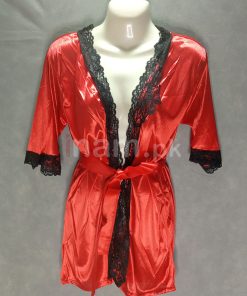 Silk Satin Lace Short Nighty Gown Red